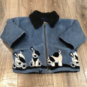 Blue and Black Kids Puffer Jacket with Dog Design